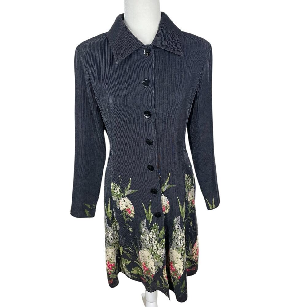 Jerry T New York Stretch Floral Button Front Dress Sz Medium Art To Wear Artsy
